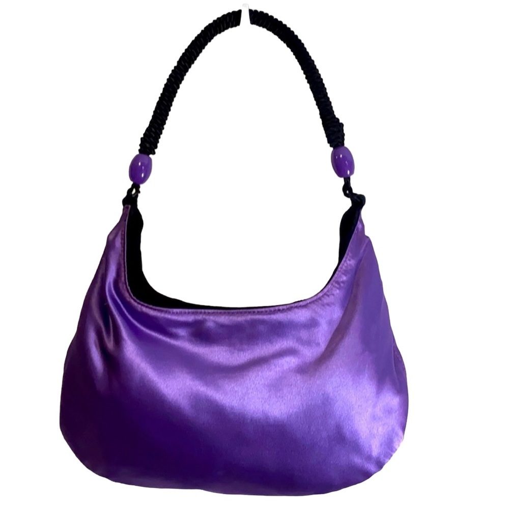 Vintage Y2K Purple Metallic Satin & Black Velvet Handbag Purse Clutch 00s 90s